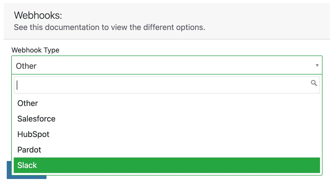 Slack webhook selected.