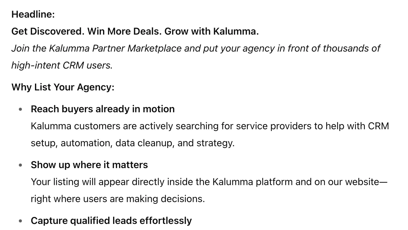 Join the Kalumma Partner Marketplace.