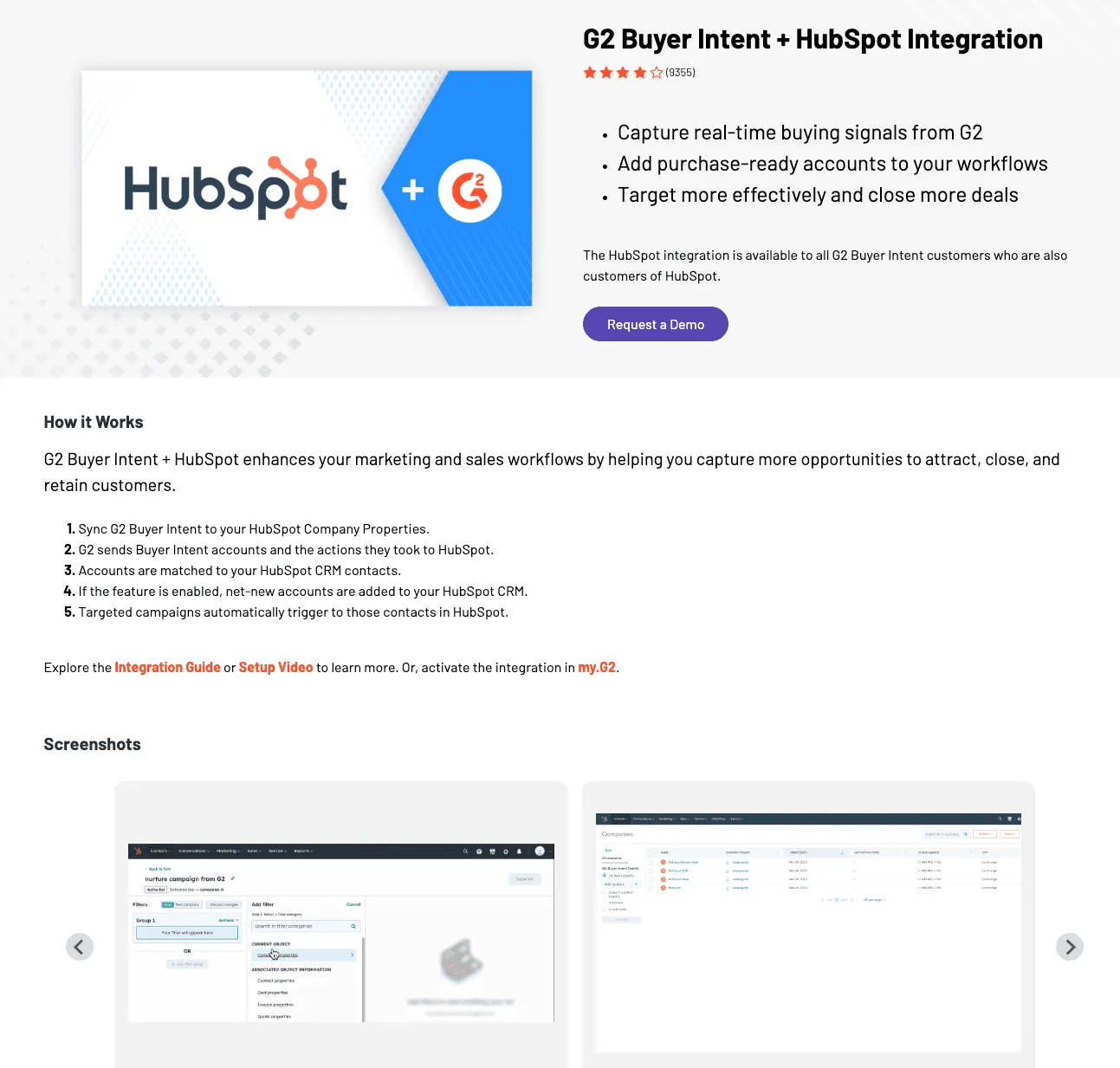 Hubspot listing on G2's Partner Hub.