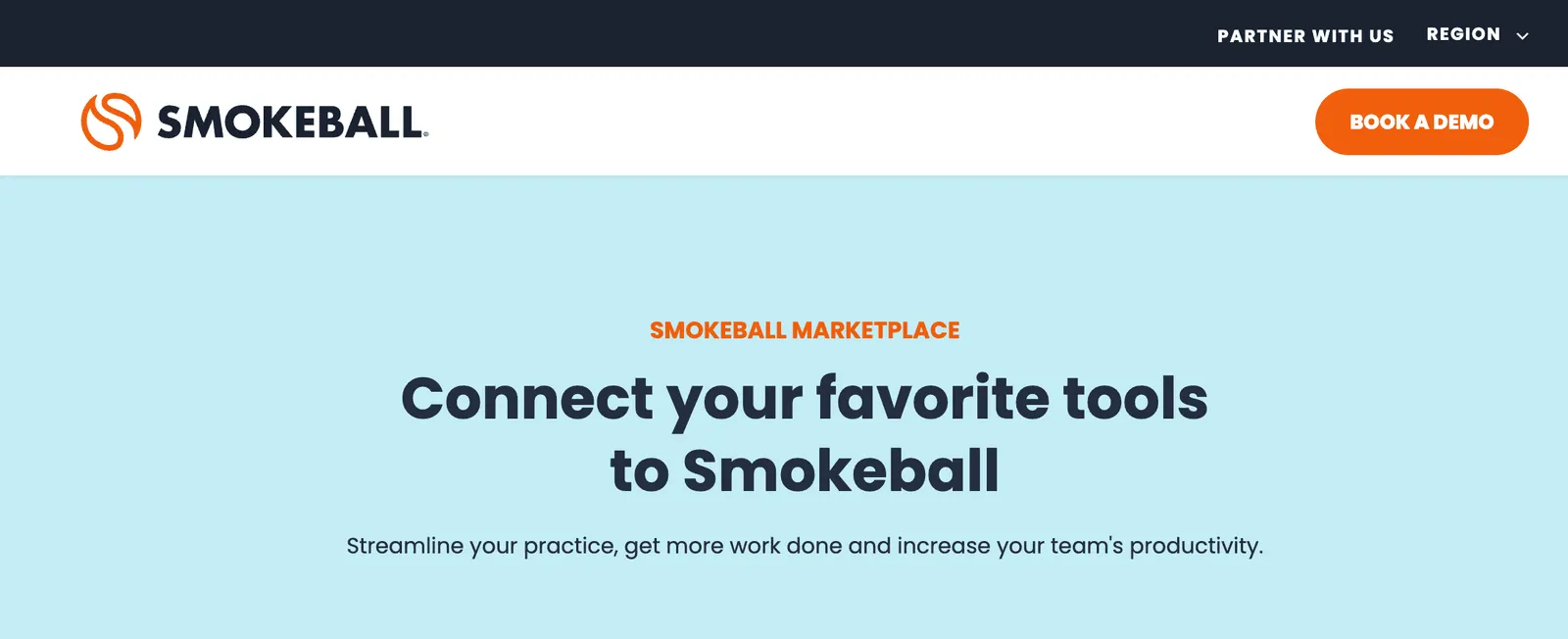 Smokeball's marketplace header