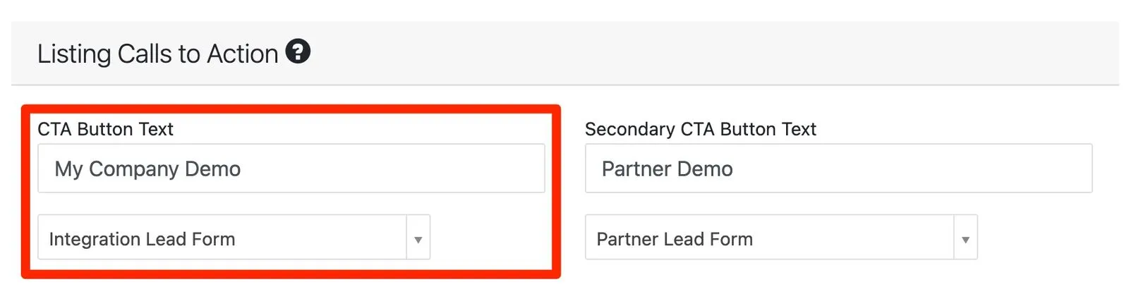 CTA button circled under Listing Calls to Action.