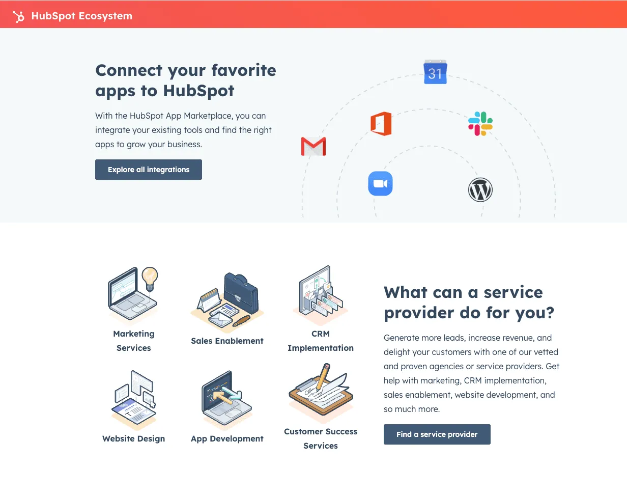 HubSpot ecosystem homepage.
