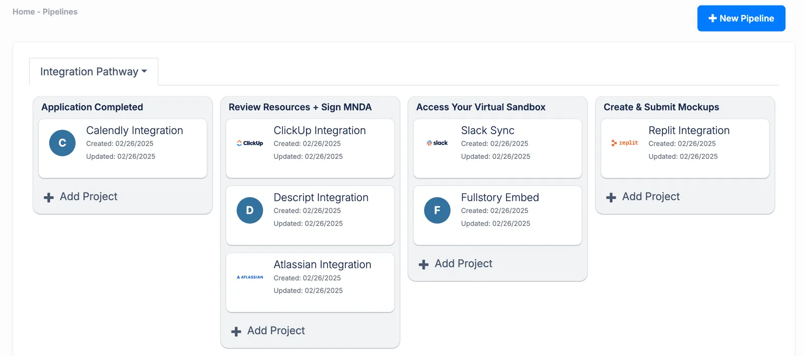 Screen shot of the back end of this developer portal, seeing accounts in a pipeline view.