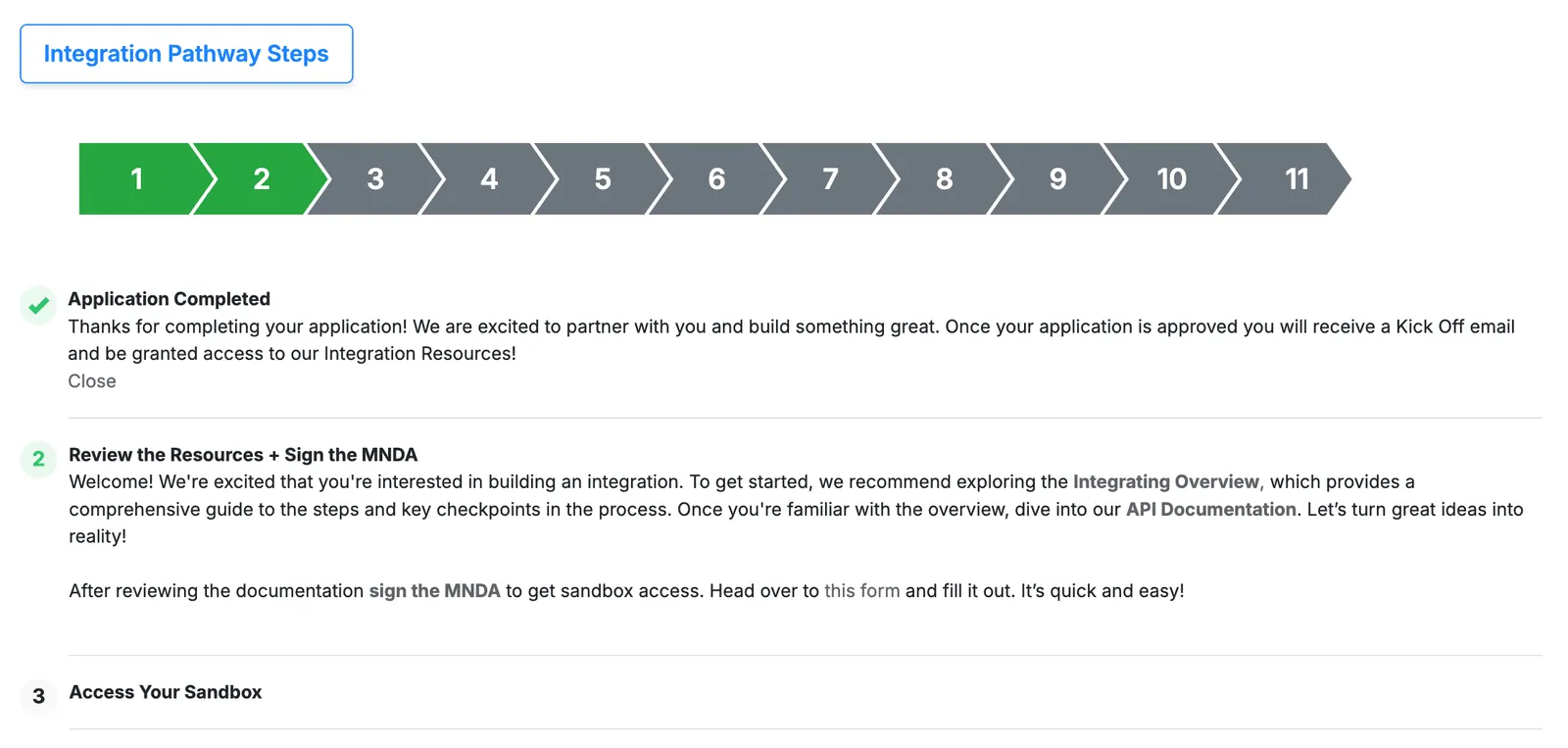 Screen shot of steps to build an integration on this platform.